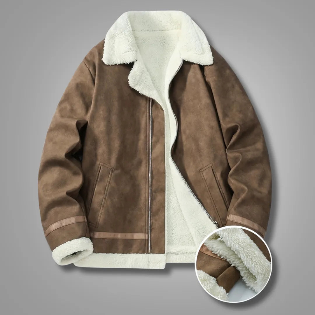 Men’s Lapel Collar Bomber Jacket with Fleece Lining