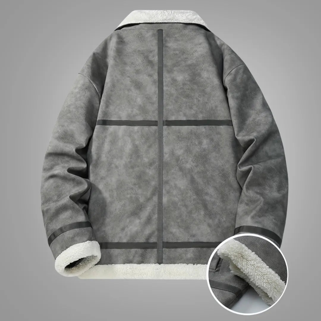 Men’s Lapel Collar Bomber Jacket with Fleece Lining